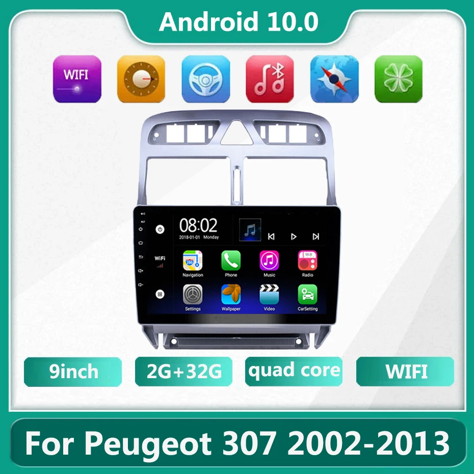 

Автомобильный мультимедийный плеер 2DIN Android 10 для Peugeot 307 307CC 307SW 2002-2013, автомобильное радио, GPS-навигация, Wi-Fi, Bluetooth, 2 Гб + 32 ГБ