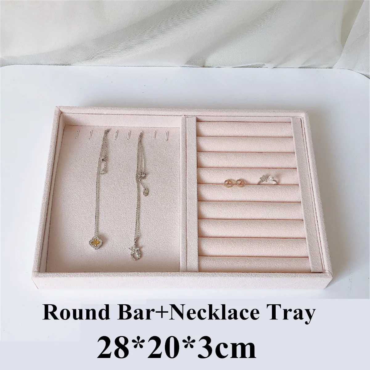 

Pink Velvet Jewelry Ring Display Organizer Case Tray Holder Necklace Earrings Bangle Storage Box Showcase Jewelry Stand Holder
