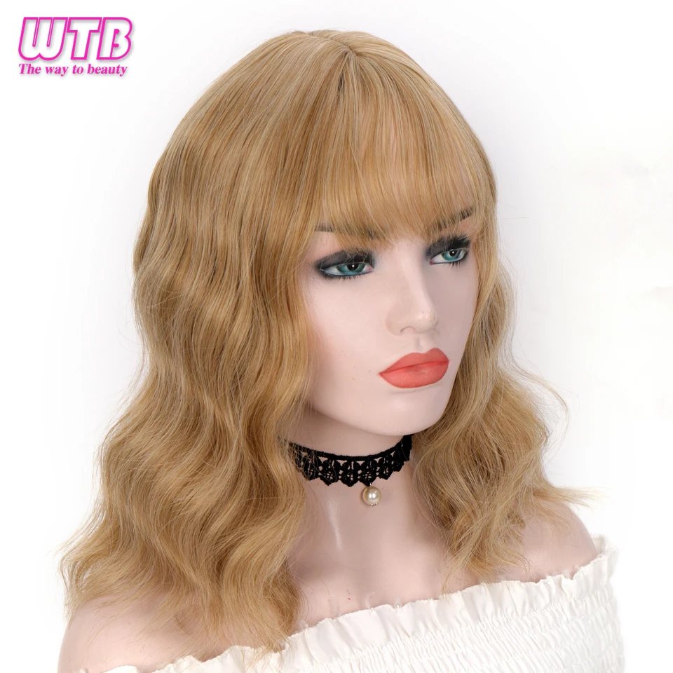

WTB Short Wavy Bob Lolita Wig with Bang Cosplay Party Daily Synthetic Wig for Women High Temperature Fibre Platinum/Blonde/Pink