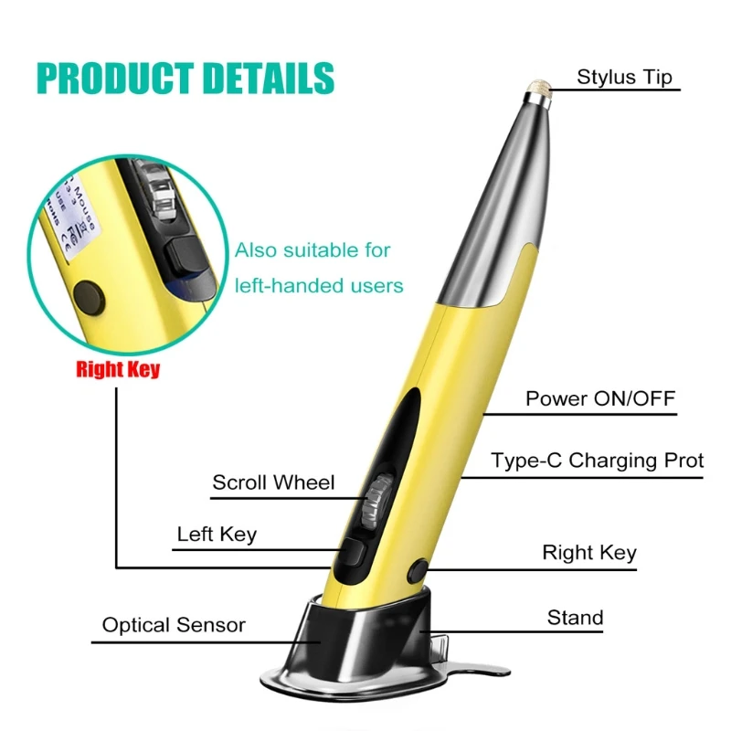 

Rechargeable Right Hand and Left Hand 1200 DPI 2.4G USB Wireless Mouse Touch Pen B85B