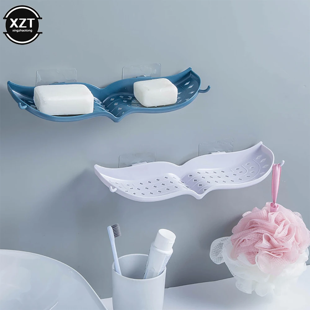 

Soap Dish Drain Holder Silicone Punch-free Strong Adhesive Dish Plates For Bathroom Shower Soap Storage Box Non-slip Soap Tray