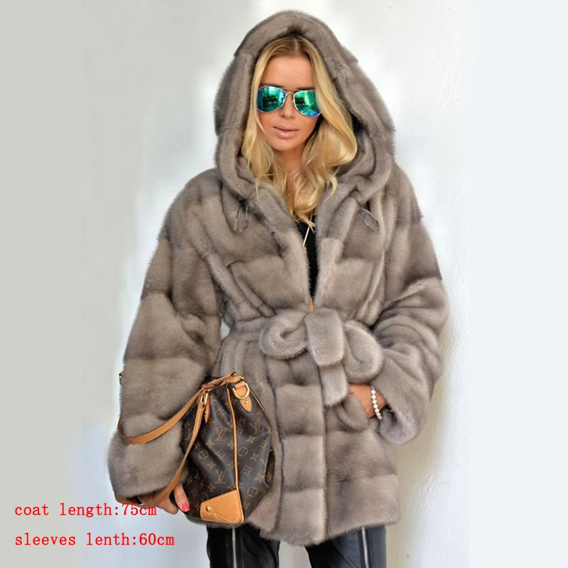 Новое поступление шуба из настоящей норки с капюшоном X-Long Pelt шуба из натурального меха для женщин из натуральной норки шуба зимняя теплая MKW-142
