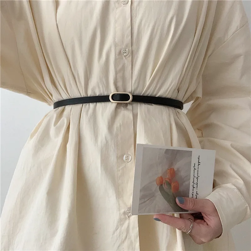 

Fashion Pu Leather Thin Belt For Women Metal Knotted Buckle Waist Strap Designer Female Trouser Dress Coat Decoration Waistband