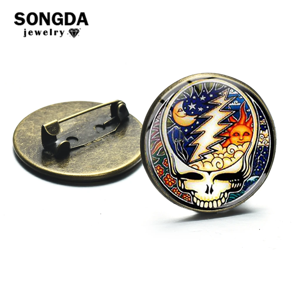 SONGDA в стиле панк рок Grateful Броши цвет старинной бронзы личность логотип Стекло арт
