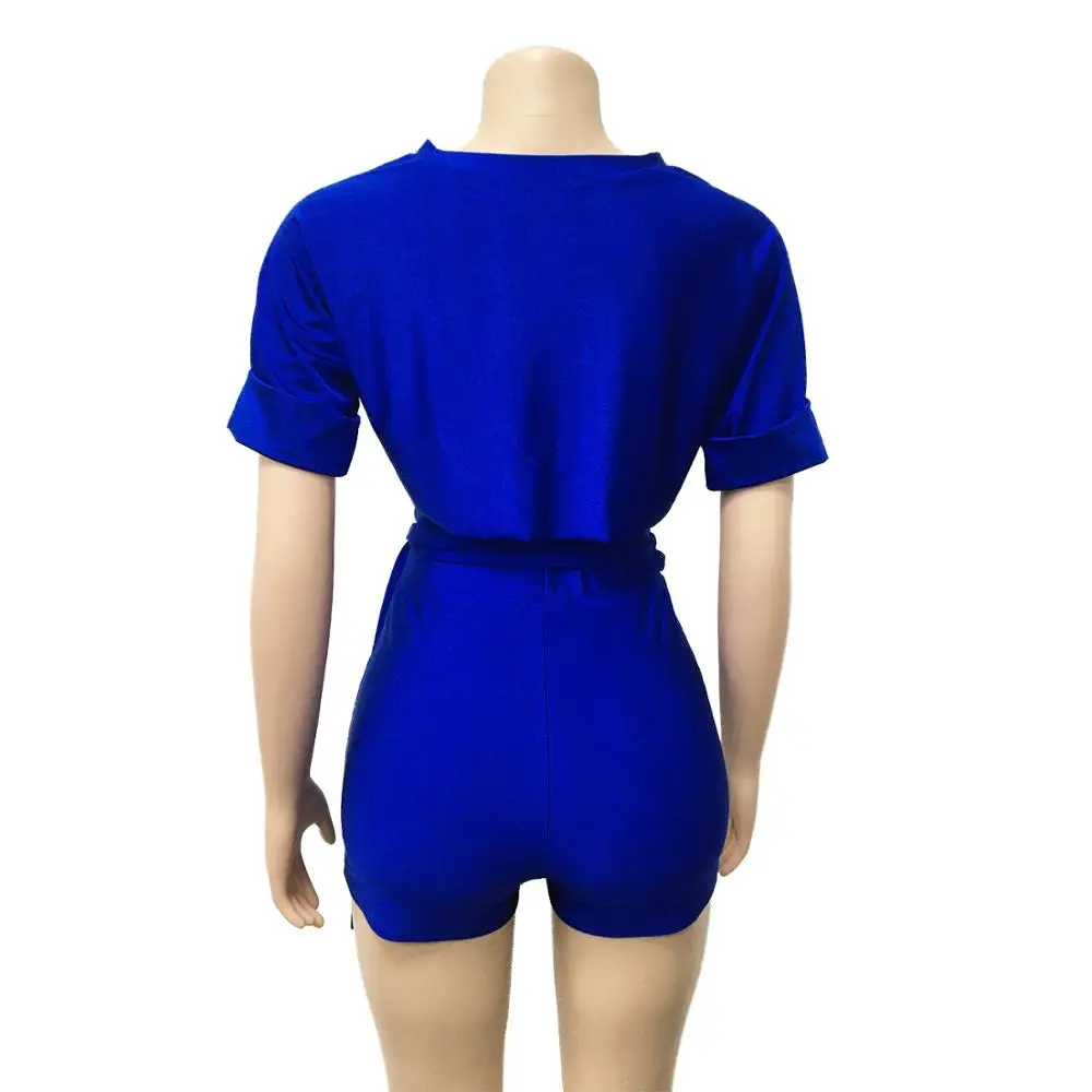 

2020 Europe Summer new sexy solid color women's suit fashion slim o-neck short sleeve T-shirt and shorts mask three piece set
