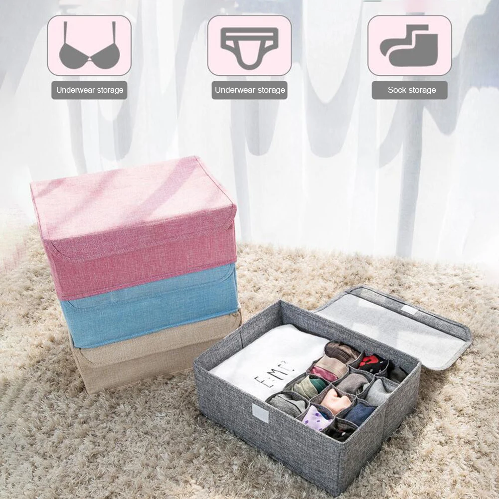 

Underwear Organizer Boxs with Lid Foldable Fabric Closet Wardrobe Clothes Sock Storage Box Cube for Socks Bras Sundries