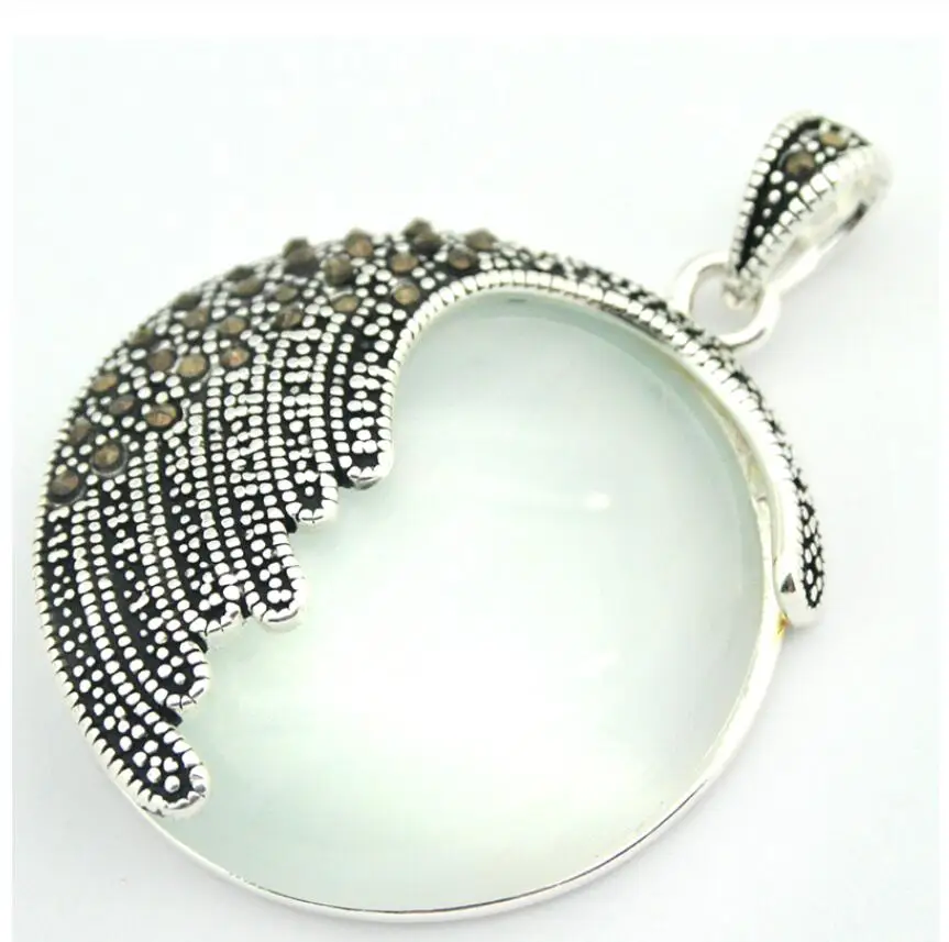 925 пробы Серебряный Натуральный прозрачный белый опал круглый марказит кулон 35