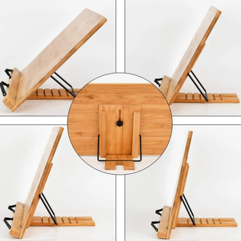 

Natural Bamboo Book Stand for Laptop/Book/Music Adjustable Reading Tablet Cook Home Study Room Fold Portable Book Stand
