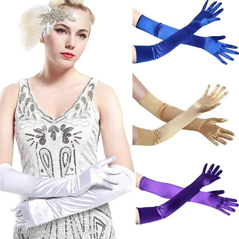 

Fashion Stretch White Glove Long Gloves Black Red Elbow Length Women Dance Party Gloves Full Finger Guantes Boda
