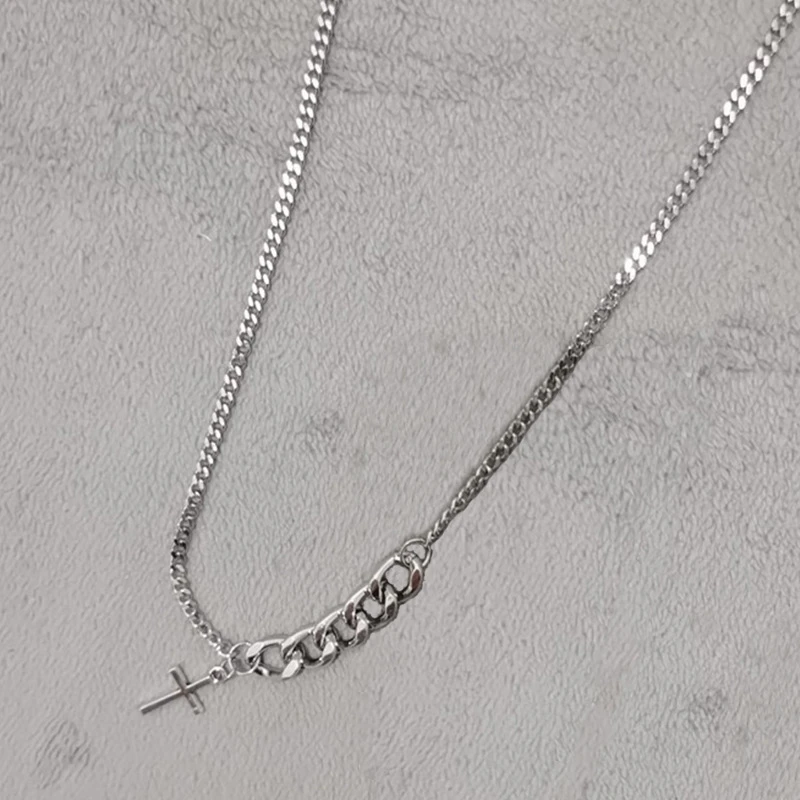 

POTCET Unisex Stainless Steel Cross Steel Necklace Pendant Sweater Chain Geometric Fashion Hip Hop Party Jewelry