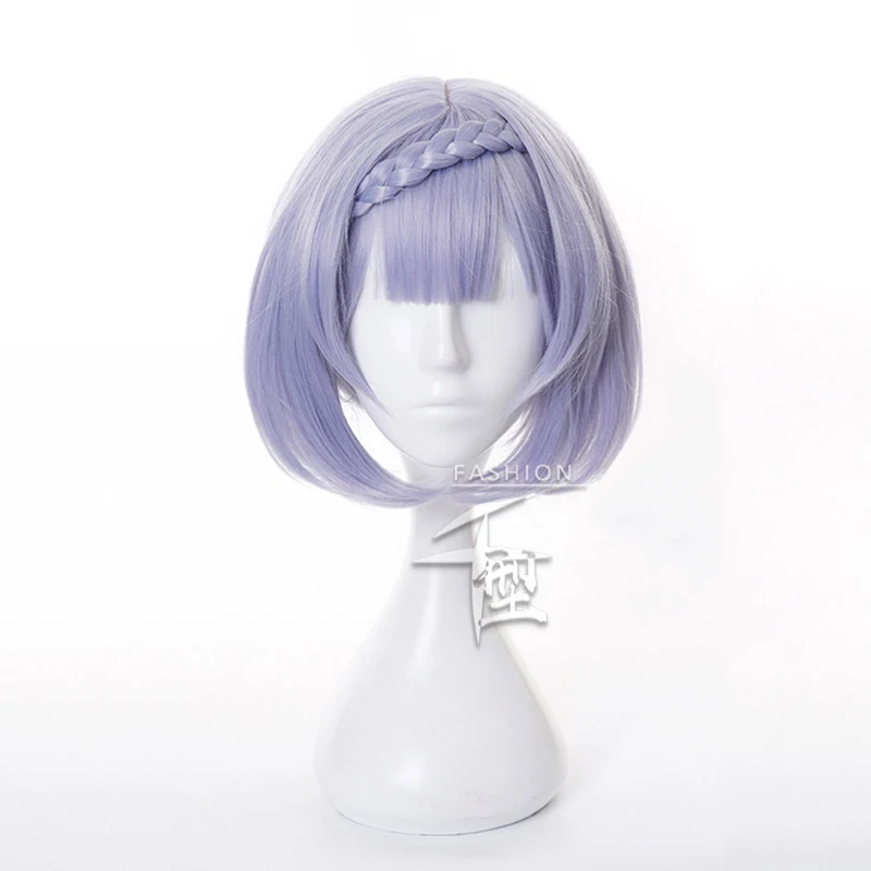 Parrucca Cosplay Genshin Impact Noelle 35cm treccia corta argento viola resistente al calore capelli sintetici parrucche Cosplay Anime + cappuccio parrucca