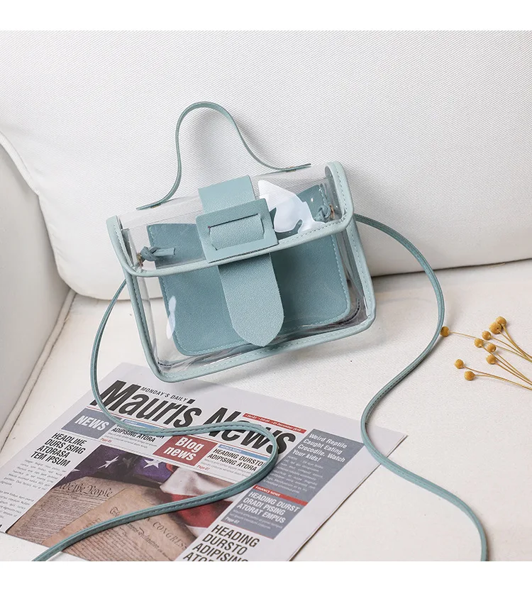 

Fashion 2020 New Women Transparent Pattern Shoulder Bag Hardware Chain Strap Color Block Messenger Handbag Composite Tote