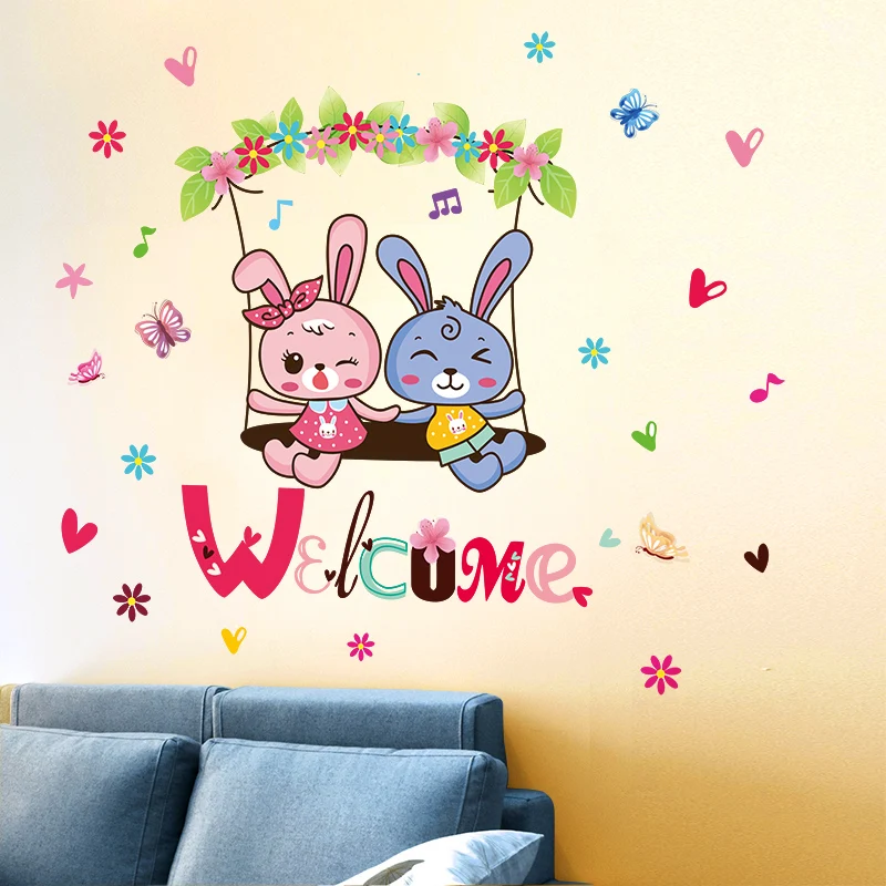 [SHIJUEHEZI] кролики наклейки на стену Infantiles DIY Мультяшные в виде животных для детской