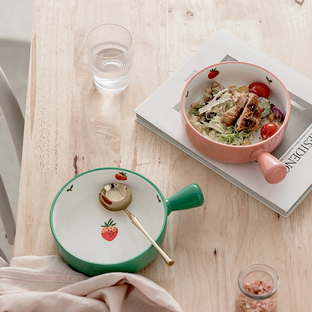 Салатная чаша чаши для супа с ручками 600 мл керамические узором клубники столовые