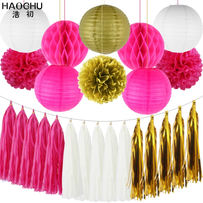 

25pcs/set Party Decorations Paper Festival Supplies Tissue Lanterns Honeycomb Balls Pom Flowers Tassel Mix Birthday Wedding Baby