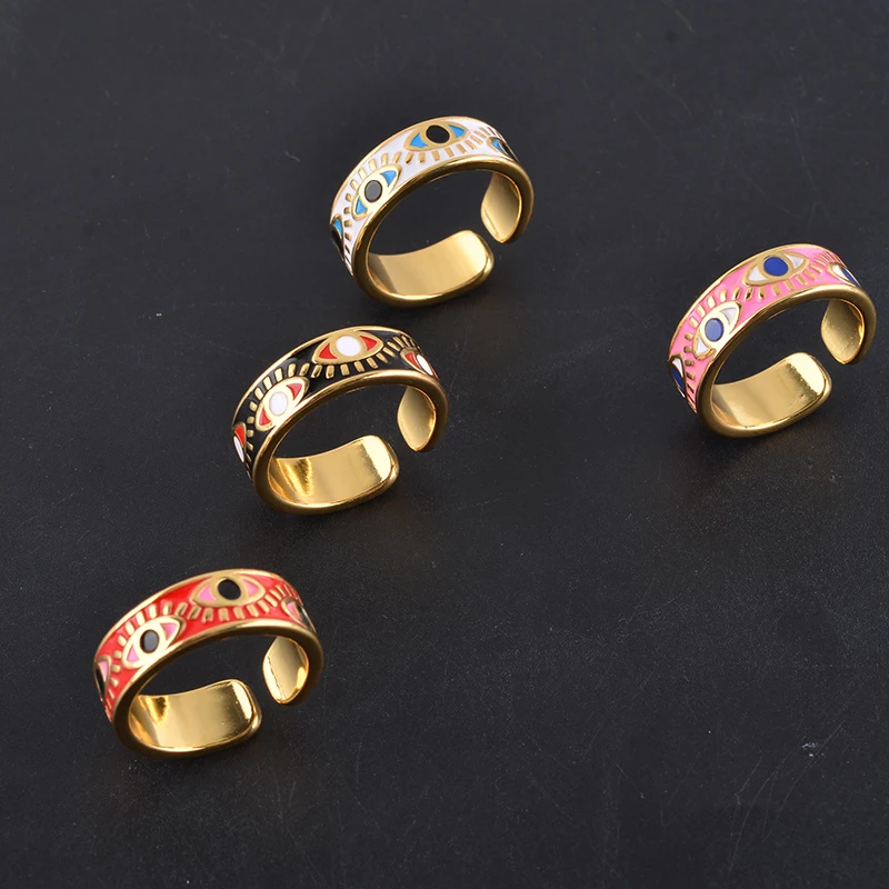 

KKBEAD Fashionable Evil Eye Rings For Women Popular Turkish Eye Ring Wholesale Enamel Jewelry Gift Gold Color Adjustable Anillos
