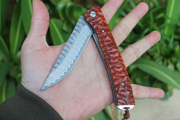 

Outdoor Folding Hunting Knife Damascus Blade Folding Knife Tactical EDC Tool Military Defense Sports Utility Knife Camping