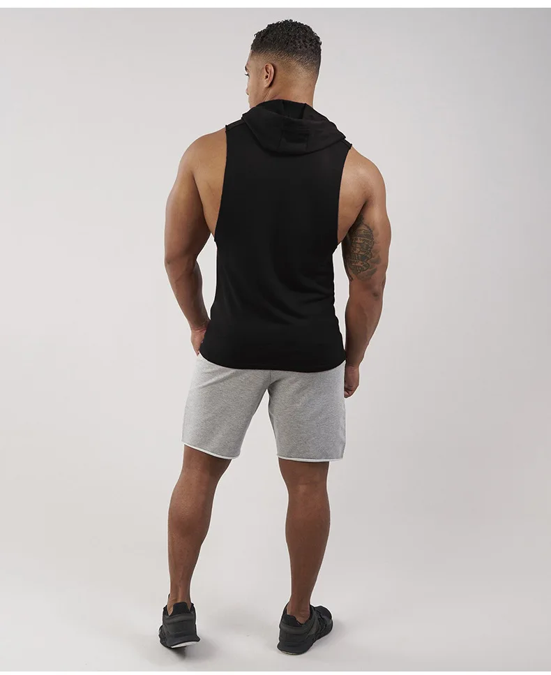 

Men's casual muscle compression Hooded Vest men's cotton sports hooded fitness vest fitness vest sleeveless T-shirt sportswear
