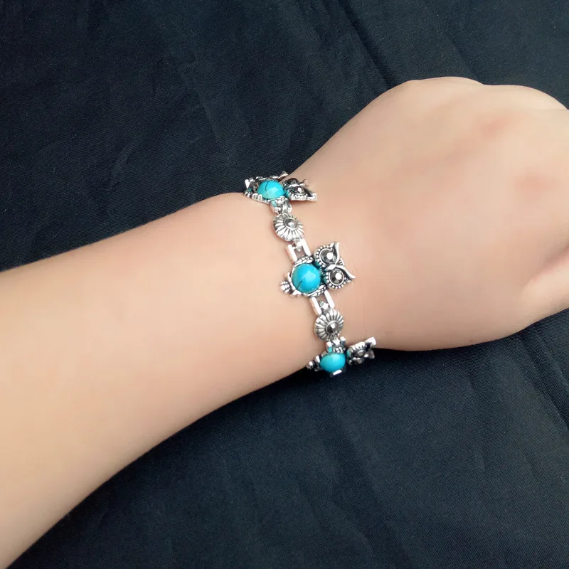 Сова Бирюзовый Ретро Ювелирные наборы кулон серьги браслет серебро 925 ожерелье