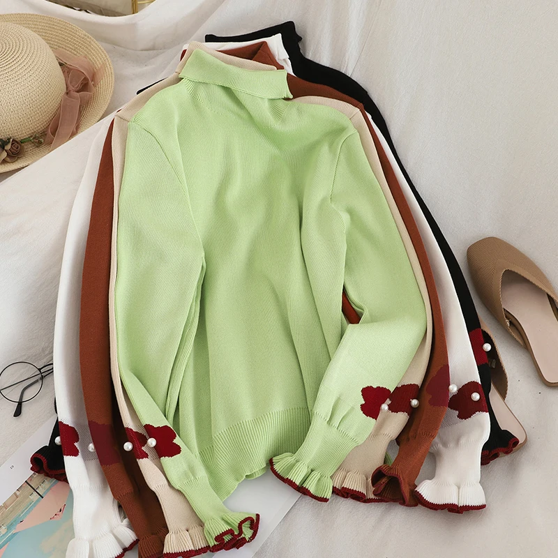 Милый зимний свитер с высоким воротником повседневный женский