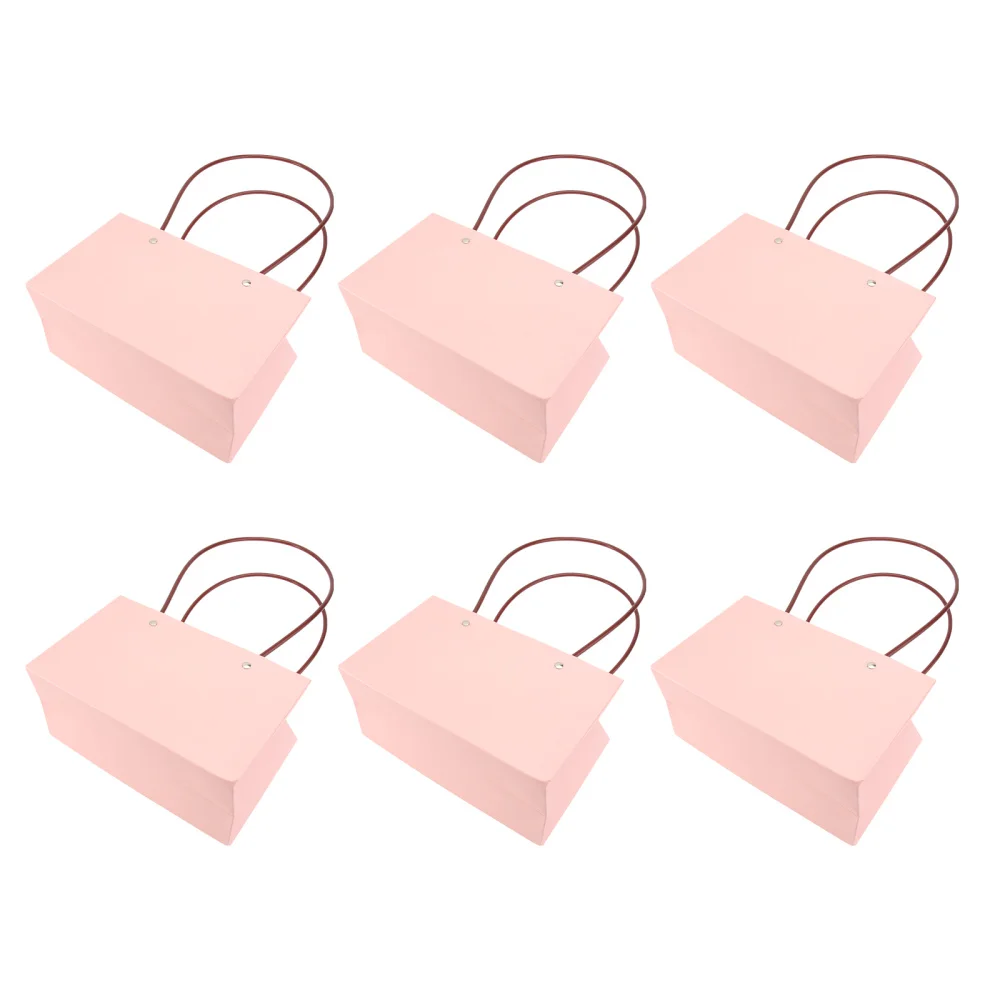 

6pcs Portable Flower Box Waterproof Paper Handy Gift Bag Kraft Flower Handbag