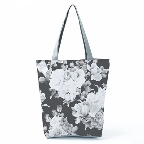 Yellow Sunflower Print Black Handbag for Women 2021 New Fashion Bag Female Eco Friendly Portable Beach Bag Practical Women's Bag