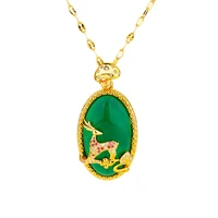 luxury 24k gold green stone micro inlaid elk necklace for women female jewelry chokers necklaces fashion statement jewelry gift