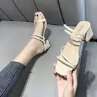 Шлепанцы женские на каблуке, элегантные сандалии с узкими ремешками, туфли-лодочки, сланцы, 2021