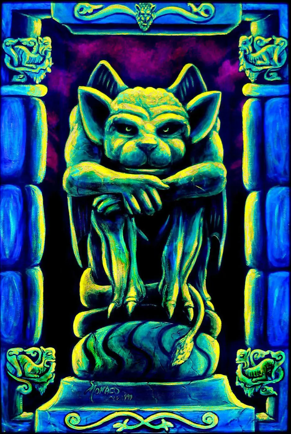 Гобелен Blacklight с УФ-защитой Gargoyle светящийся Готический Декор в стиле Триппи-пси