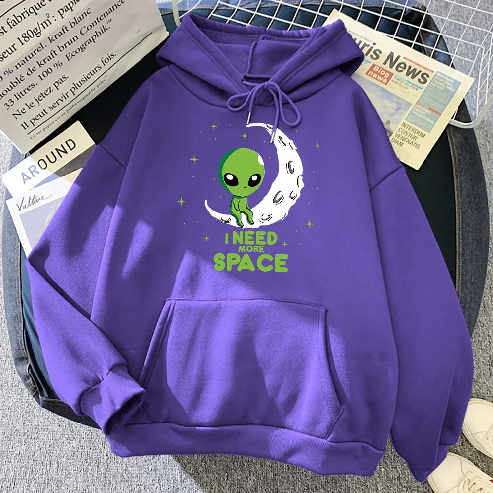 

I Need More Space Green Alien Printing Hooded Men Casual Loose Hoodies Autumn Oversize Hoodie Fashion Loose Women Pullover Tops