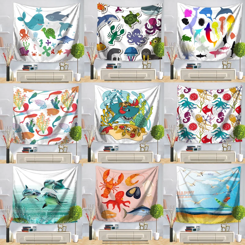 Настенный гобелен с рисунком морского организма морская лошадь дельфин домашнее