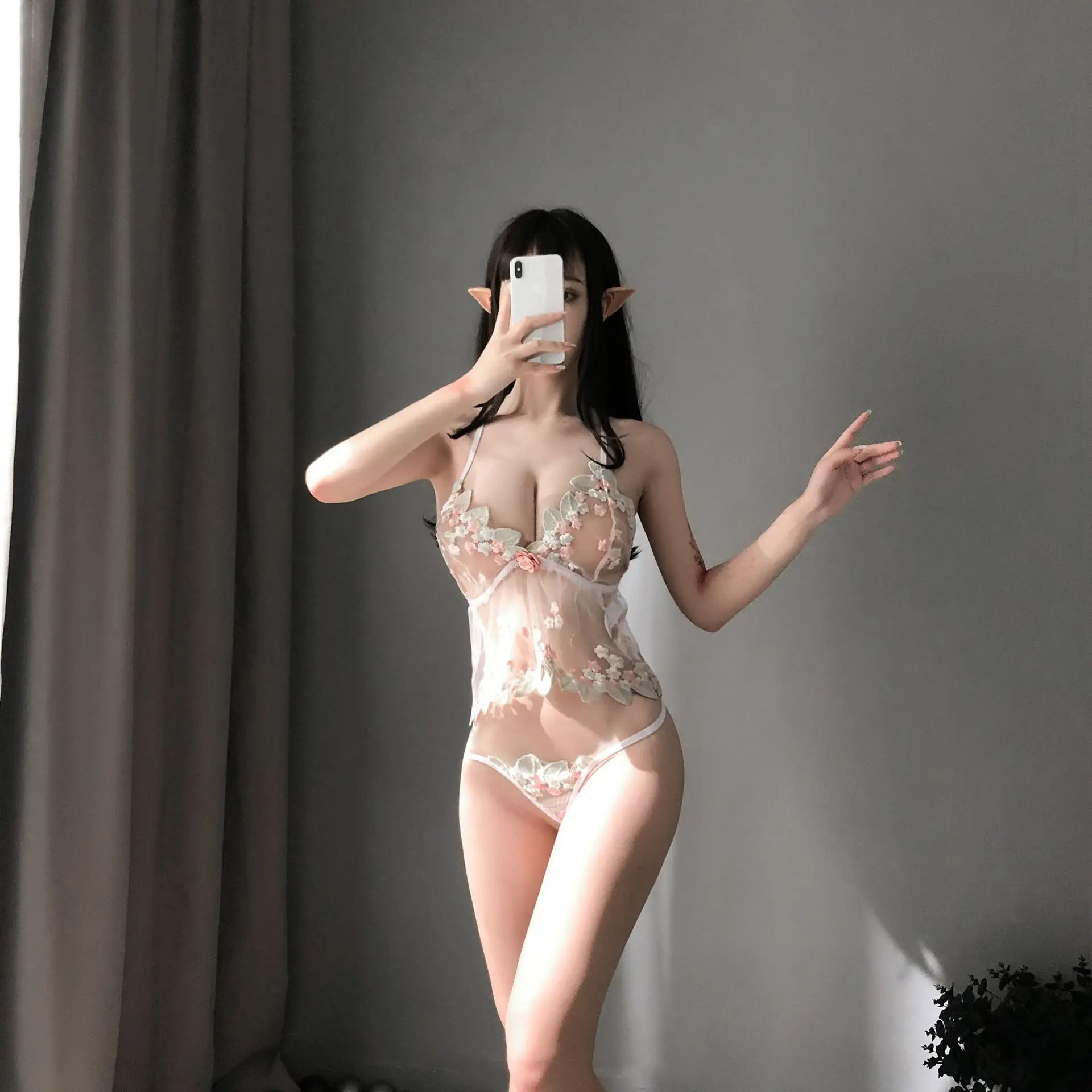 

2021 New Styles Women's Lace Sexy Lingerie Hollow Openwork Sexy Lace Net Bra Perspective Two-piece Set Erotic Underwear For Girl