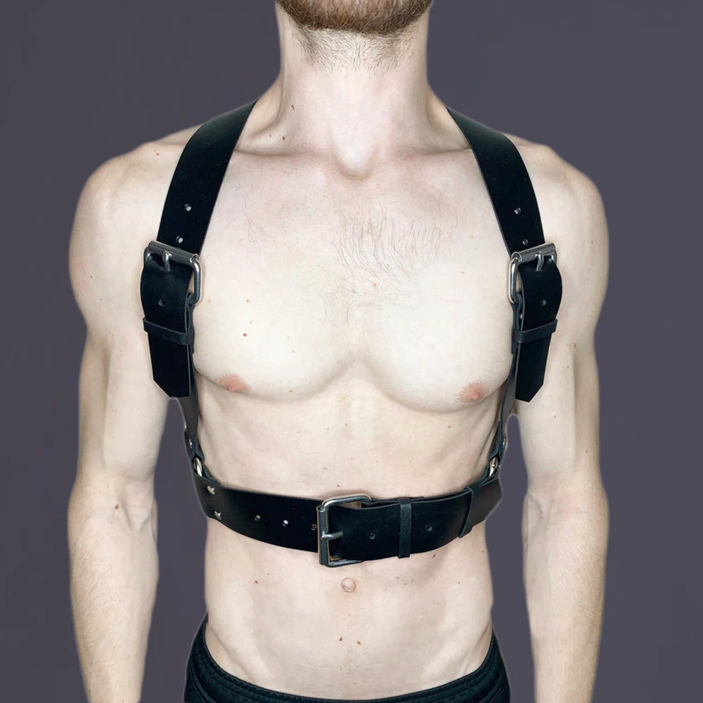 Men Leather Adjustable Chest Suspender Harness Black Bondage Body Garter Harajuku Goth Dance Gay Nightclub Wear Restraint Belts
