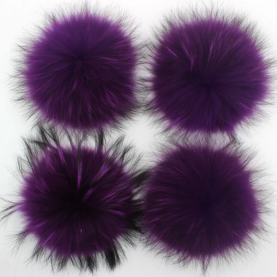 15cm purple 5 шт./партия, 12, 13, 14, 15 см, помпоны из натурального меха енота для сумок, вязаная шапочка, шапки, помпон из натурального меха - Цвет: 15cm purple