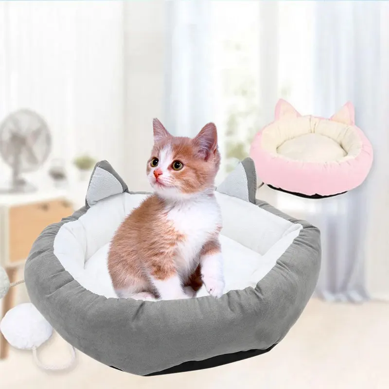 Милый домик для кошки, плюшевый хлопок, зимний теплый коврик для кошек, моющаяся круглая подушка, кровати для маленьких собак, питомник, товары для питомцев