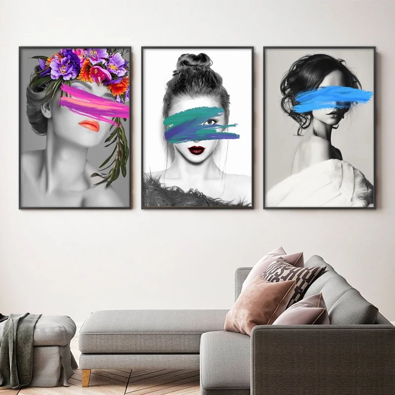 

Wall Art Poster Black White Watercolor Canvas Painting Modern Fashion Girl Graffiti Nordic Wall Pictures Living Room Home Decor