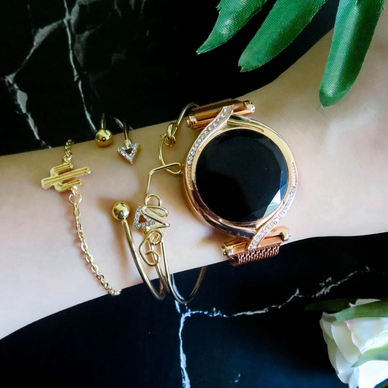 

5PCS /Set Luxury Bracelet Magnetic Watches For Women Red LED Digital Ladies Dress Wrist Watch Gift Relogio Feminino