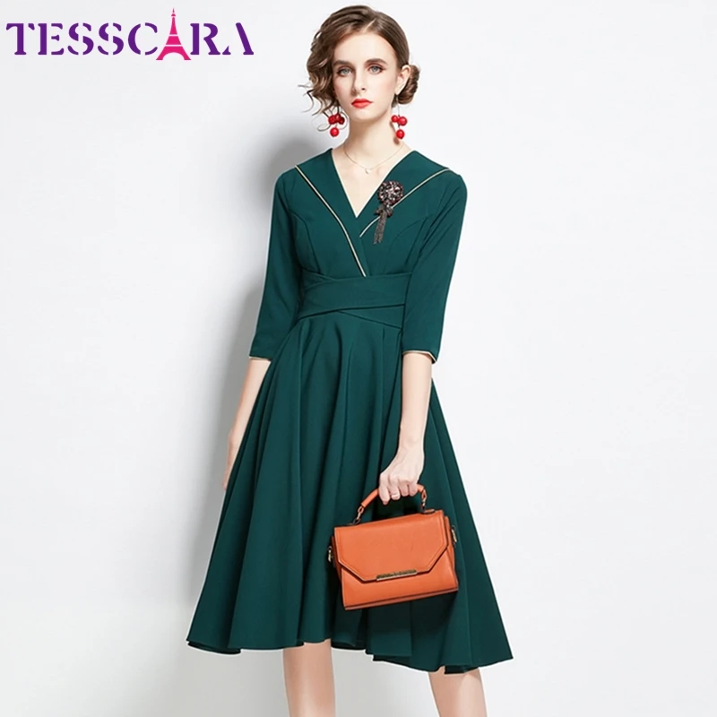 TESSCARA женское осенне зимнее элегантное платье Festa высокого качества длинные