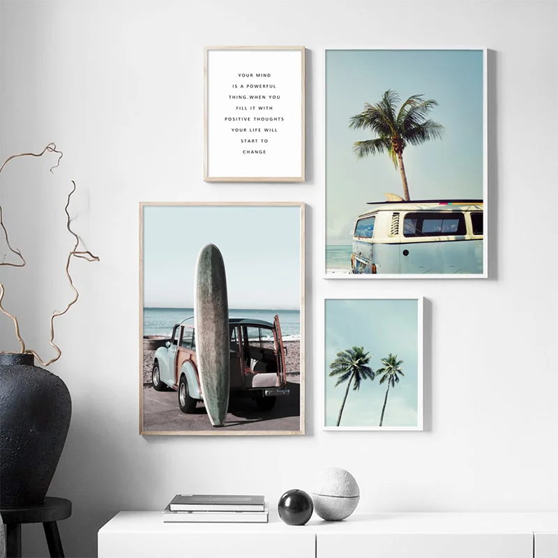 Голубое море небо Пальма пейзаж настенная живопись холст скандинавские постеры