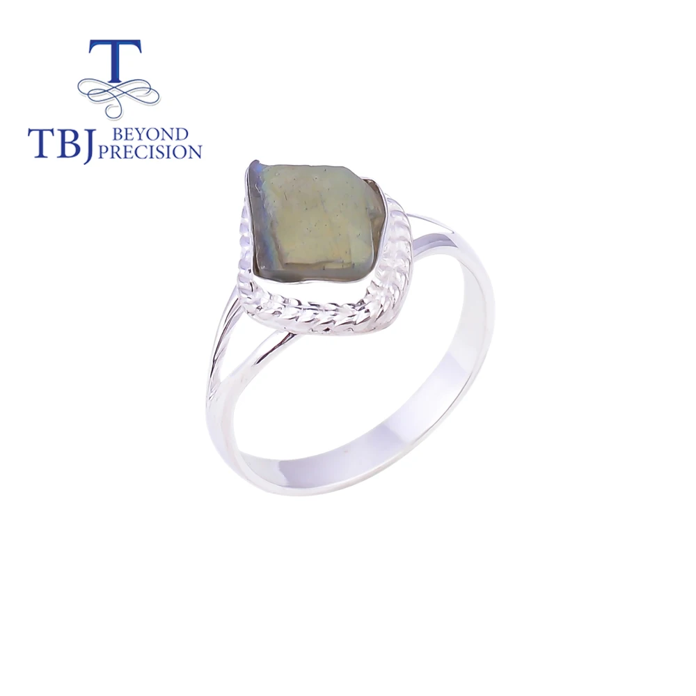 

TBJ,New Natural labradorite rough gemstone ring 925 sterling silver fashion unique women's boutique jewelry for daily wear