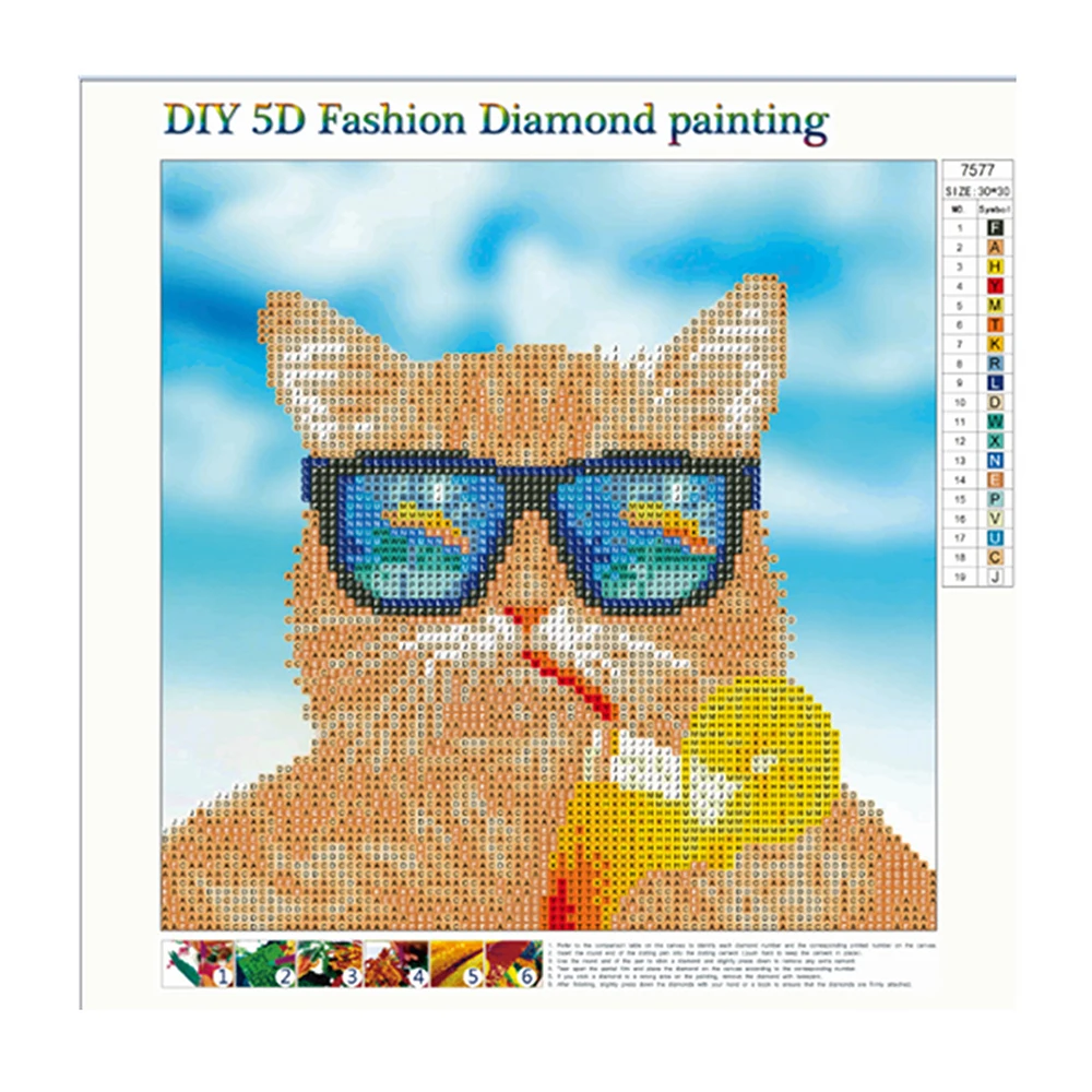 5D DIY Partial Drill Round Rhinestone Diamond Painting Glasses Cat Pet Art Embroidery Mosaic Cross Stitch Kit Home Decor Gift | Дом и сад