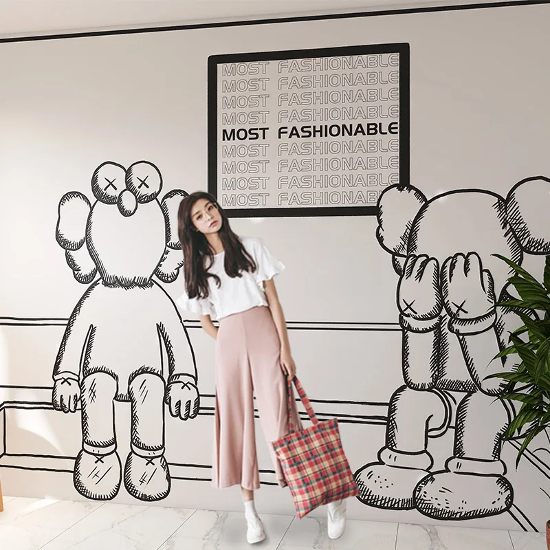 3D двухмерный шрифт убить молока чайный магазин черно-белые Мультяшные обои