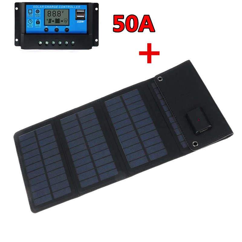 with 50A Controller 50 Вт Панели солнечные 5V usb-камера с флеш-картой памяти автомобиль Зарядное устройство+ 10/20 Вт, 30 Вт, 50A USB солнечных батарей Зарядное устройство для автомобиля на колесах Батарея кемпинг мобильный Мощность банка - Цвет: with 50A Controller
