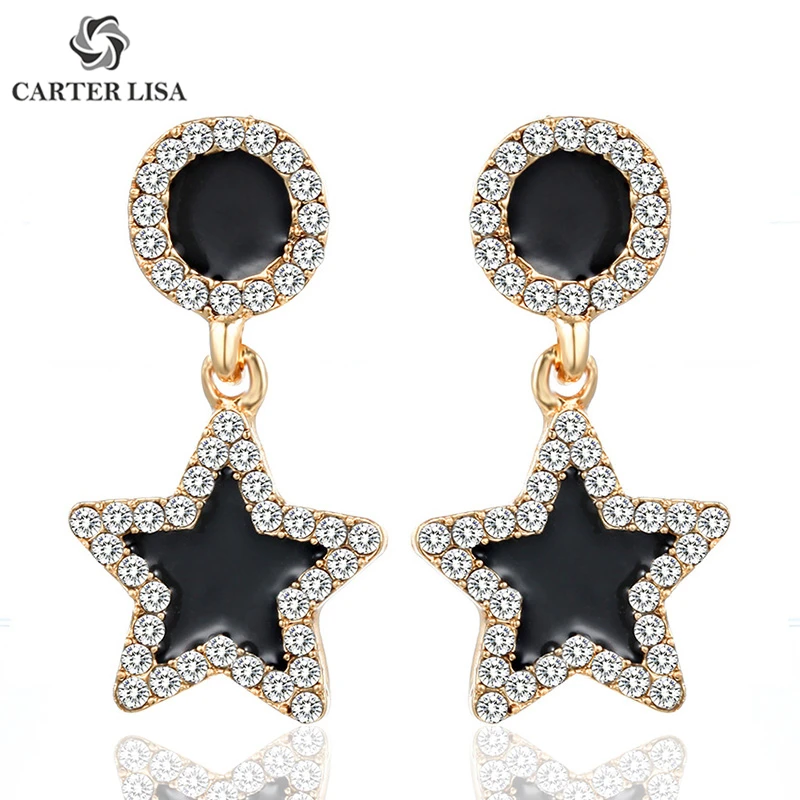 CARTER LISA корейские популярные серьги гвоздики с кристаллами черные геометрические