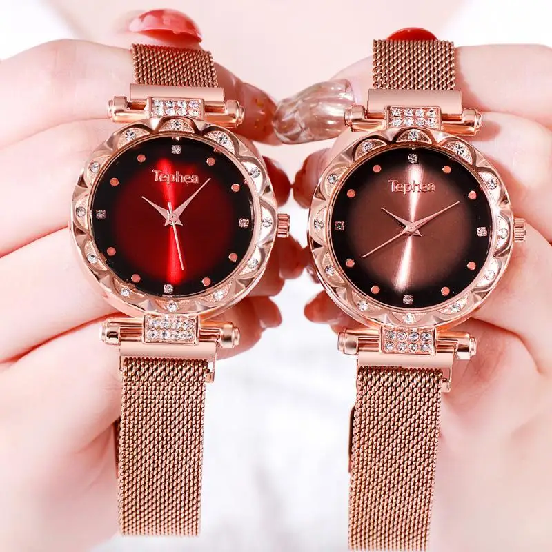

Women Watch Luxury Rhinestone Magnetic Buckle Ladies Stainless Steel Quartz Watches Fashion Crystal Ladies Gift Clock 2020