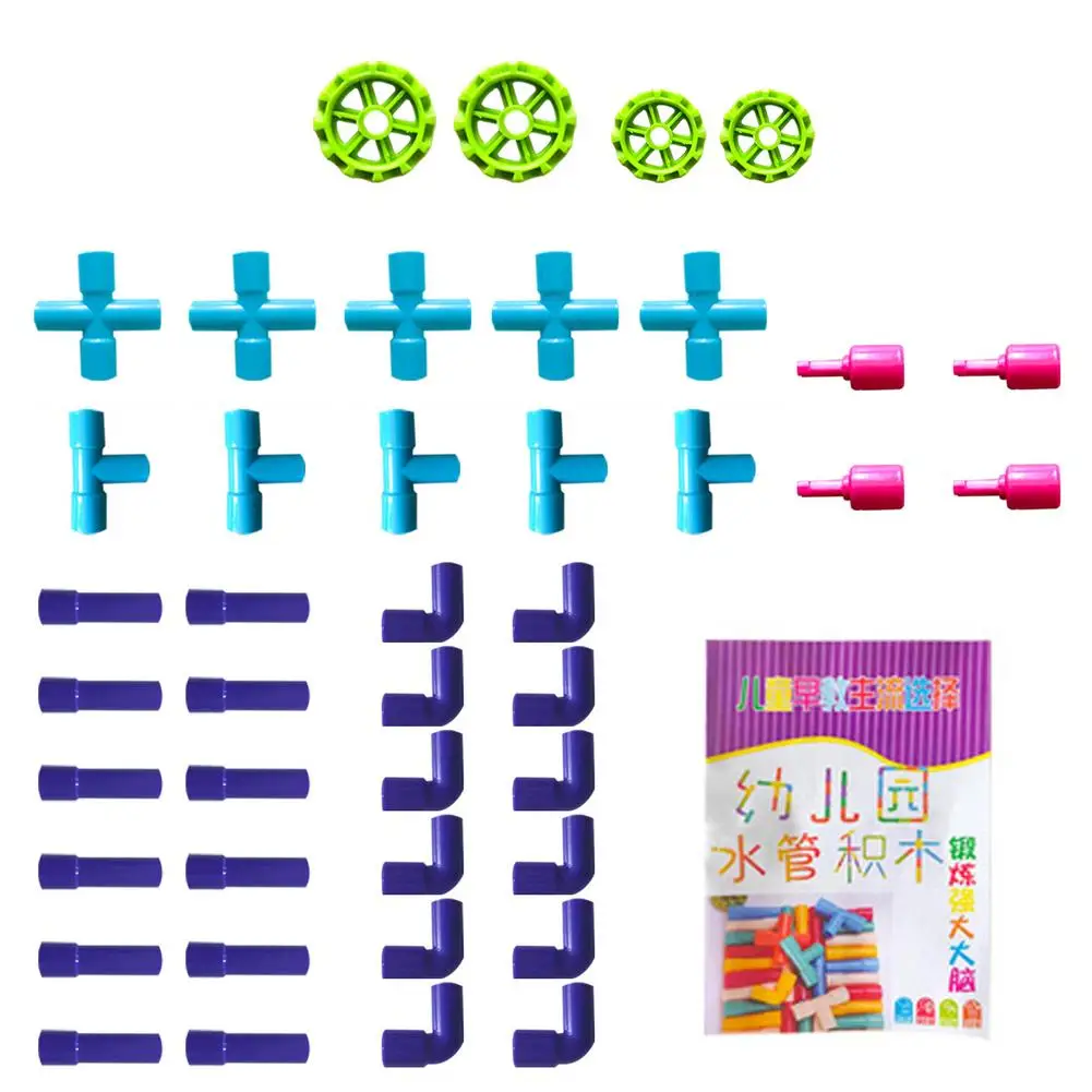 

STEM Toy Pipe Tube Building Kit For Kids 42 PC Creative Interlocking Construction Blocks Sets With Wheels Building Toys Educati