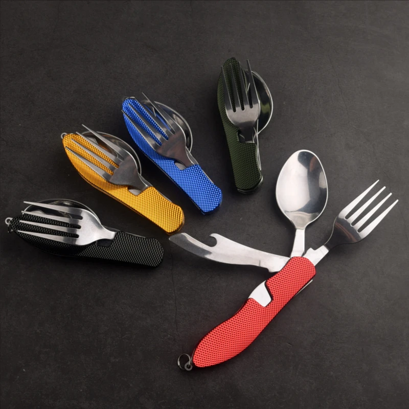 

Portable multi tool cutlery multitool flatware utensil bottle can opener fold Spork fork tableware Picnic camp spoon knife