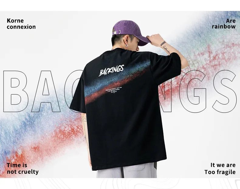 

Han Lu main push series 2021 summer new spray dyed rainbow printed short sleeve T-shirt male ins trend men's T-shirt