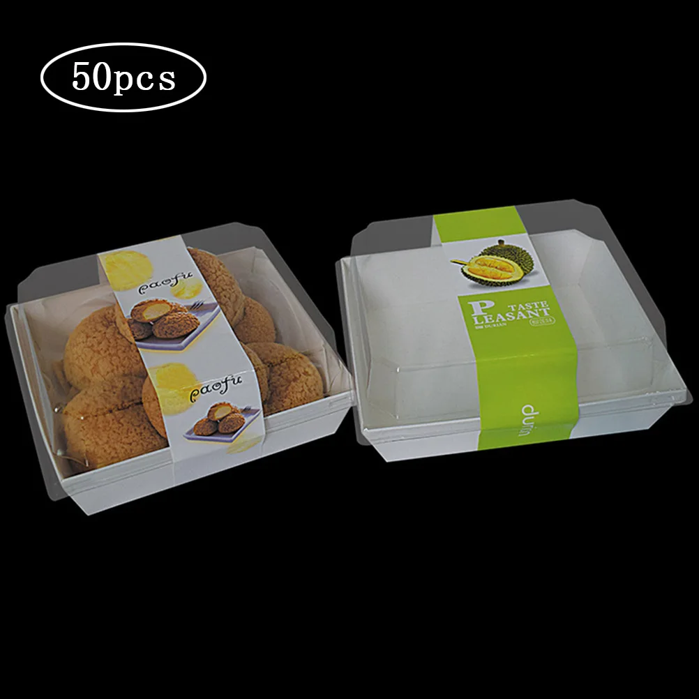 50pcs Cup Cake Boxes And Packaging Box Paper Clear Lid Greaseproof Sandwich Box Containers Food Boxes For Bread Shop Home Cafe