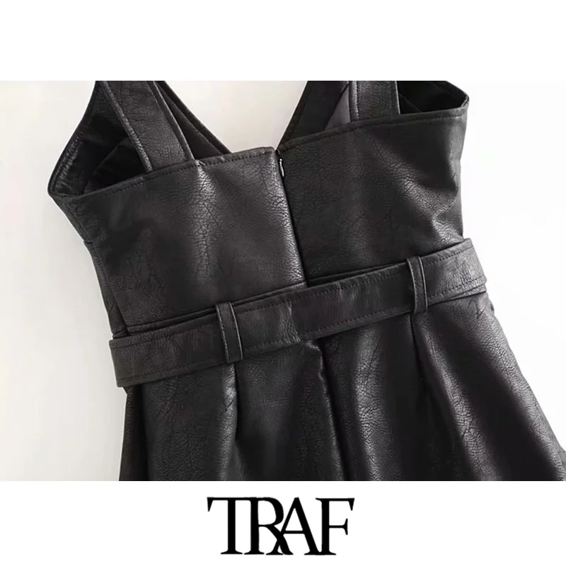 Женское платье из искусственной кожи TRAF винтажное Асимметричное мини-платье с